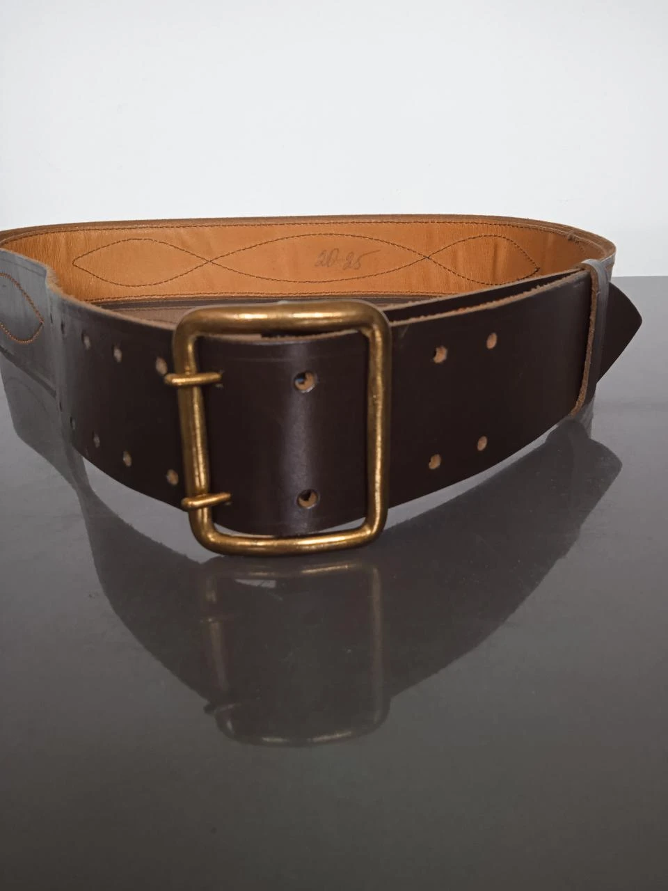 Vintage leren riem URSS 1981, echt leer, metalen gesp – photo 2